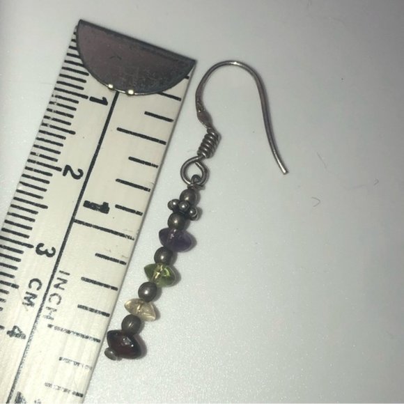 VTG Sterling Amethyst Peridot Clear Quartz &Garnet Stone Earrings 1.5” - Picture 4 of 4